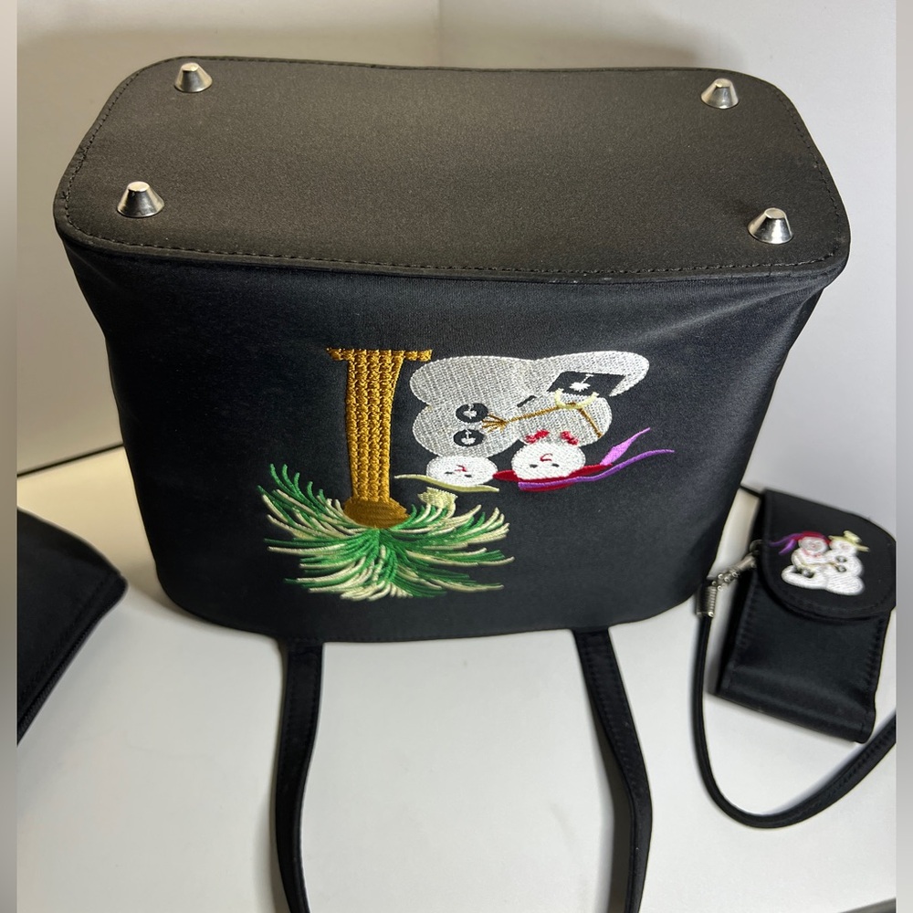 NWOT - Adorable Black Embroidered Tropical Snowman 4 Piece Tote Bag Set - Picture 6 of 15